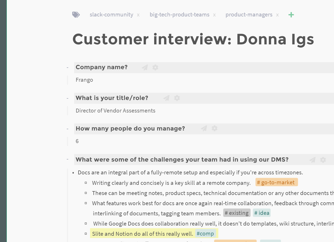 Screenshot of customer interview