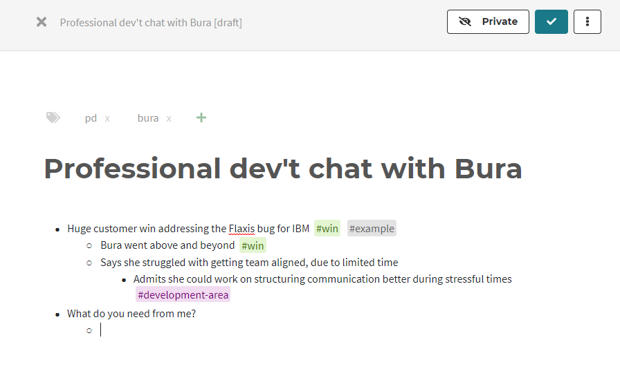 Screenshot of professional development chat